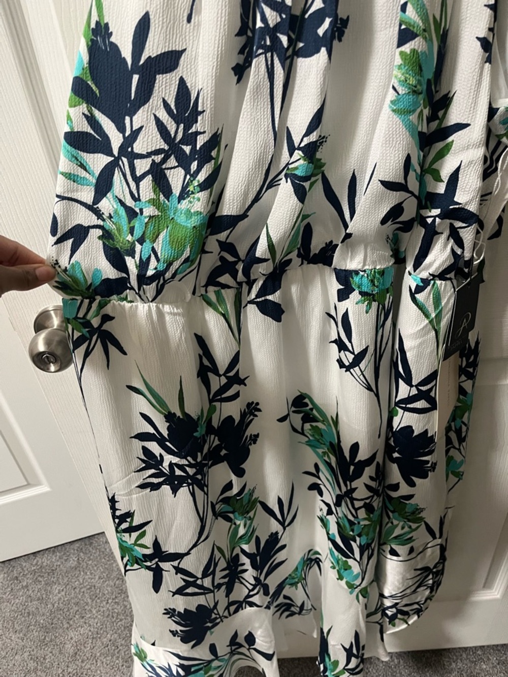 Adrianna Papell NWT Halter Floral Midi Dress 18W Ivory Blue Green - Picture 3 of 9